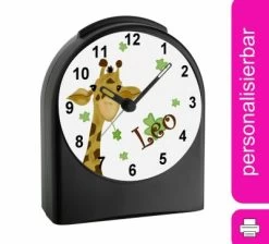 CreaDesign Kinder Funkwecker Personalisiert Mit Namen Giraffe Atom-/Funkuhr, 12-Stunden-Anzeigeformat, Schlummerfunktion, Nachtlicht, Geräuschlos/Ohne Ticken