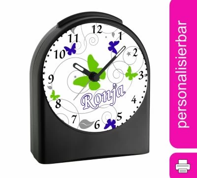 CreaDesign Kinder Funkwecker Personalisiert Mit Namen Schmetterling Ornamente Atom-/Funkuhr, 12-Stunden-Anzeigeformat, Schlummerfunktion, Nachtlicht, Geräuschlos/Ohne Ticken 3 CreaDesign Kinder Funkwecker Personalisiert Mit Namen Schmetterling Ornamente Atom-/Funkuhr, 12-Stunden-Anzeigeformat, Schlummerfunktion, Nachtlicht, Geräuschlos/Ohne Ticken