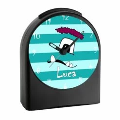 CreaDesign Kinder Funkwecker Personalisiert Mit Namen Monster Streifen Farbe Türkis Atom-/Funkuhr, 12-Stunden-Anzeigeformat, Schlummerfunktion, Nachtlicht, Geräuschlos/Ohne Ticken -Audio Rabatte 20307370 02