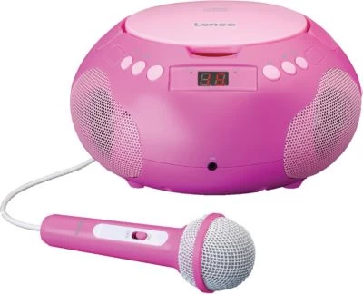 Lenco SCD-620 Pink Kinder-Boombox Mit CD, Mikrofon + Aufkleber 3 Lenco SCD-620 Pink Kinder-Boombox Mit CD, Mikrofon + Aufkleber