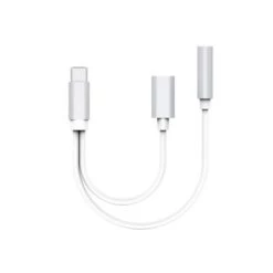 Xlayer KABEL Kabel PREMIUM 2-IN-1 Typ C (USB-C) To 3.5mm Aux Und Type C Adapter 0.12m Silver