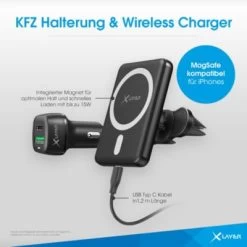 Xlayer WIRELESS : MagFix Pro Magsafe 15W Wireless KFZ Handyhalter Mit USB-C Kabel Und Dual Charger Schnellader Fürs Auto Kompatibel Für IPhone 12/13/14 Schwarz -Audio Rabatte 28181037 05