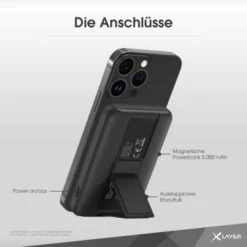 Xlayer WIRELESS Powerbank MagSafe 5000 MAh 2 In 1 Mit Standfuß Schnelles Aufladen USB-C Magnetisch Schwarz -Audio Rabatte 28181253 04