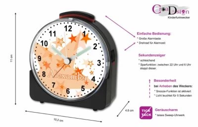 CreaDesign Kinder Funkwecker Weiß Personalisiert Mit Namen Sterne 4 CreaDesign Kinder Funkwecker Weiß Personalisiert Mit Namen Sterne - Image 2