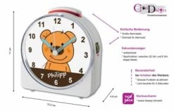 CreaDesign Kinder Funkwecker Weiß Personalisiert Mit Namen Teddy Bär 12-Stunden-Anzeigeformat, Geräuschlos/Ohne Ticken, Nachtlicht -Audio Rabatte 28901472 02