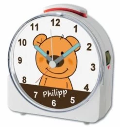 CreaDesign Kinder Funkwecker Weiß Personalisiert Mit Namen Teddy Bär 12-Stunden-Anzeigeformat, Geräuschlos/Ohne Ticken, Nachtlicht -Audio Rabatte 28901472 03