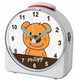 CreaDesign Kinder Funkwecker Weiß Personalisiert Mit Namen Teddy Bär 12-Stunden-Anzeigeformat, Geräuschlos/Ohne Ticken, Nachtlicht -Audio Rabatte 28901472 04