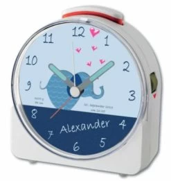 CreaDesign Kinder Funkwecker Weiß Personalisiert Mit Namen Elefant Blau 12-Stunden-Anzeigeformat, Geräuschlos/Ohne Ticken, Nachtlicht -Audio Rabatte 28901476 04