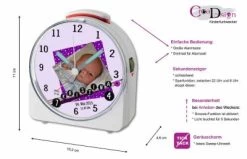 CreaDesign Kinder Funkwecker Weiß Personalisiert Mit Namen Scrapbooking Lila 12-Stunden-Anzeigeformat, Geräuschlos/Ohne Ticken, Nachtlicht -Audio Rabatte 28901488 05