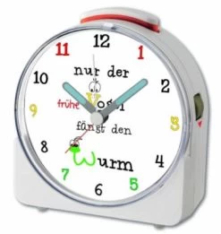 CreaDesign Kinder Funkwecker Weiß Personalisiert Mit Namen Frühe Vogel 12-Stunden-Anzeigeformat, Geräuschlos/Ohne Ticken, Nachtlicht -Audio Rabatte 28901490 04