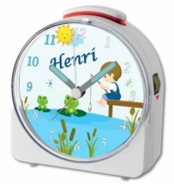CreaDesign Kinder Funkwecker Weiß Personalisiert Mit Namen Froschteich 12-Stunden-Anzeigeformat, Geräuschlos/Ohne Ticken, Nachtlicht -Audio Rabatte 28901508 04