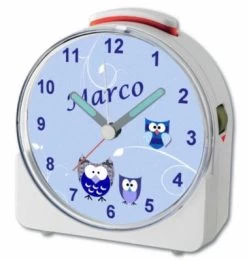 CreaDesign Kinder Funkwecker Weiß Personalisiert Mit Namen Eule Blau 12-Stunden-Anzeigeformat, Geräuschlos/Ohne Ticken, Nachtlicht -Audio Rabatte 28901584 04