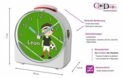 CreaDesign Kinder Funkwecker Weiß Personalisiert Mit Namen Fußball 12-Stunden-Anzeigeformat, Geräuschlos/Ohne Ticken, Nachtlicht -Audio Rabatte 28901586 02