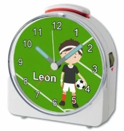 CreaDesign Kinder Funkwecker Weiß Personalisiert Mit Namen Fußball 12-Stunden-Anzeigeformat, Geräuschlos/Ohne Ticken, Nachtlicht -Audio Rabatte 28901586 04