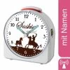 CreaDesign Kinder Funkwecker Weiß Personalisiert Mit Namen Cowboy Pferd Braun 12-Stunden-Anzeigeformat, Geräuschlos/Ohne Ticken, Nachtlicht -Audio Rabatte 28901590 01