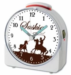 CreaDesign Kinder Funkwecker Weiß Personalisiert Mit Namen Cowboy Pferd Braun 12-Stunden-Anzeigeformat, Geräuschlos/Ohne Ticken, Nachtlicht -Audio Rabatte 28901590 03