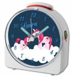 CreaDesign Kinder Funkwecker Weiß Personalisiert Mit Namen Einhorn 12-Stunden-Anzeigeformat, Geräuschlos/Ohne Ticken, Nachtlicht -Audio Rabatte 28901592 03