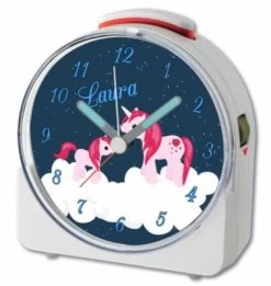 CreaDesign Kinder Funkwecker Weiß Personalisiert Mit Namen Einhorn 12-Stunden-Anzeigeformat, Geräuschlos/Ohne Ticken, Nachtlicht -Audio Rabatte 28901592 04