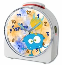 CreaDesign Kinder Funkwecker Weiß Personalisiert Mit Namen Monster 12-Stunden-Anzeigeformat, Geräuschlos/Ohne Ticken, Nachtlicht -Audio Rabatte 28901612 03
