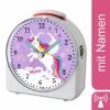 CreaDesign Kinder Funkwecker Weiß Personalisiert Mit Namen Einhorn Lila 12-Stunden-Anzeigeformat, Geräuschlos/Ohne Ticken, Nachtlicht -Audio Rabatte 28901615 01