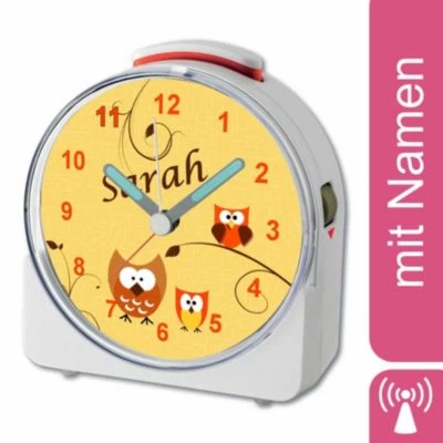 CreaDesign Kinder Funkwecker Weiß Personalisiert Mit Namen Eule Orange 12-Stunden-Anzeigeformat, Geräuschlos/Ohne Ticken, Nachtlicht 3 CreaDesign Kinder Funkwecker Weiß Personalisiert Mit Namen Eule Orange 12-Stunden-Anzeigeformat, Geräuschlos/Ohne Ticken, Nachtlicht