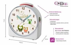 CreaDesign Kinder Funkwecker Weiß Personalisiert Mit Namen Eule Grün Beige 12-Stunden-Anzeigeformat, Geräuschlos/Ohne Ticken, Nachtlicht -Audio Rabatte 28901724 02