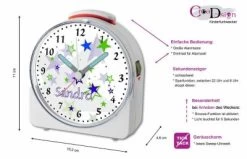 CreaDesign Kinder Funkwecker Weiß Personalisiert Mit Namen Sterne Blau Grün 12-Stunden-Anzeigeformat, Geräuschlos/Ohne Ticken, Nachtlicht -Audio Rabatte 28901734 05