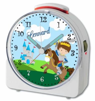 CreaDesign Kinder Funkwecker Weiß Personalisiert Mit Namen Ritter 12-Stunden-Anzeigeformat, Geräuschlos/Ohne Ticken, Nachtlicht 6 CreaDesign Kinder Funkwecker Weiß Personalisiert Mit Namen Ritter 12-Stunden-Anzeigeformat, Geräuschlos/Ohne Ticken, Nachtlicht - Image 4