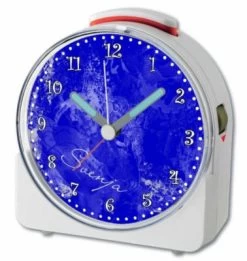 CreaDesign Kinder Funkwecker Weiß Personalisiert Mit Namen Traum Blau 12-Stunden-Anzeigeformat, Geräuschlos/Ohne Ticken, Nachtlicht -Audio Rabatte 28901748 04