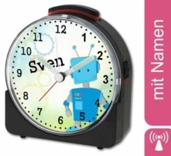 CreaDesign Kinder Funkwecker Weiß Personalisiert Mit Namen Roboter Blau
