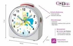 CreaDesign Kinder Funkwecker Weiß Personalisiert Mit Namen Superheld 12-Stunden-Anzeigeformat, Geräuschlos/Ohne Ticken, Nachtlicht -Audio Rabatte 28901858 02