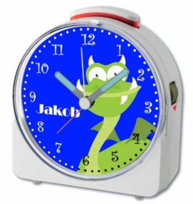 CreaDesign Kinder Funkwecker Weiß Personalisiert Mit Namen Drache Grün 12-Stunden-Anzeigeformat, Geräuschlos/Ohne Ticken, Nachtlicht 5 CreaDesign Kinder Funkwecker Weiß Personalisiert Mit Namen Drache Grün 12-Stunden-Anzeigeformat, Geräuschlos/Ohne Ticken, Nachtlicht - Image 3