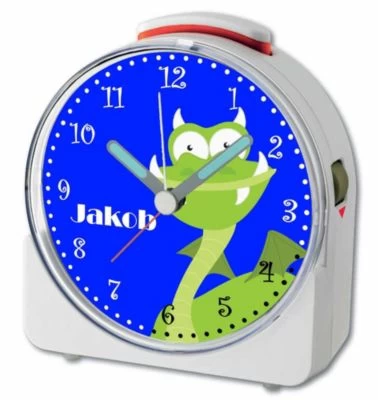 CreaDesign Kinder Funkwecker Weiß Personalisiert Mit Namen Drache Grün 12-Stunden-Anzeigeformat, Geräuschlos/Ohne Ticken, Nachtlicht 6 CreaDesign Kinder Funkwecker Weiß Personalisiert Mit Namen Drache Grün 12-Stunden-Anzeigeformat, Geräuschlos/Ohne Ticken, Nachtlicht - Image 4