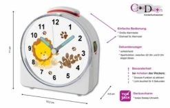 CreaDesign Kinder Funkwecker Weiß Personalisiert Mit Namen Löwe 12-Stunden-Anzeigeformat, Geräuschlos/Ohne Ticken, Nachtlicht -Audio Rabatte 28901871 02