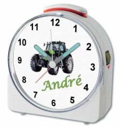 CreaDesign Kinder Funkwecker Weiß Personalisiert Mit Namen Traktor 12-Stunden-Anzeigeformat, Geräuschlos/Ohne Ticken, Nachtlicht -Audio Rabatte 28901901 03