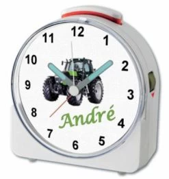 CreaDesign Kinder Funkwecker Weiß Personalisiert Mit Namen Traktor 12-Stunden-Anzeigeformat, Geräuschlos/Ohne Ticken, Nachtlicht -Audio Rabatte 28901901 04