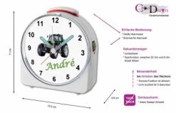 CreaDesign Kinder Funkwecker Weiß Personalisiert Mit Namen Traktor 12-Stunden-Anzeigeformat, Geräuschlos/Ohne Ticken, Nachtlicht -Audio Rabatte 28901901 05