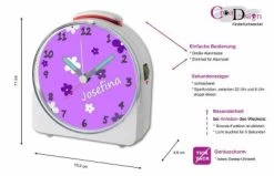 CreaDesign Kinder Funkwecker Weiß Personalisiert Mit Namen Blumen Lila 12-Stunden-Anzeigeformat, Geräuschlos/Ohne Ticken, Nachtlicht -Audio Rabatte 28901934 05