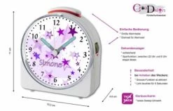 CreaDesign Kinder Funkwecker Weiß Personalisiert Mit Namen Sterne Lila 12-Stunden-Anzeigeformat, Geräuschlos/Ohne Ticken, Nachtlicht 8 CreaDesign Kinder Funkwecker Weiß Personalisiert Mit Namen Sterne Lila 12-Stunden-Anzeigeformat, Geräuschlos/Ohne Ticken, Nachtlicht -Audio Rabatte 28901946 02