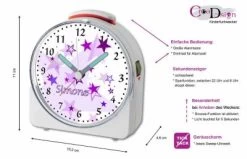 CreaDesign Kinder Funkwecker Weiß Personalisiert Mit Namen Sterne Lila 12-Stunden-Anzeigeformat, Geräuschlos/Ohne Ticken, Nachtlicht 11 CreaDesign Kinder Funkwecker Weiß Personalisiert Mit Namen Sterne Lila 12-Stunden-Anzeigeformat, Geräuschlos/Ohne Ticken, Nachtlicht -Audio Rabatte 28901946 05
