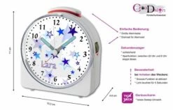 CreaDesign Kinder Funkwecker Weiß Personalisiert Mit Namen Sterne Blau 12-Stunden-Anzeigeformat, Geräuschlos/Ohne Ticken, Nachtlicht -Audio Rabatte 28901970 02