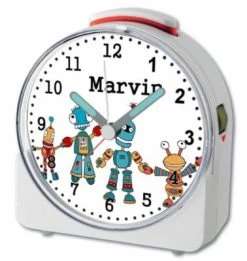 CreaDesign Kinder Funkwecker Weiß Personalisiert Mit Namen Roboter 12-Stunden-Anzeigeformat, Geräuschlos/Ohne Ticken, Nachtlicht -Audio Rabatte 28902032 04