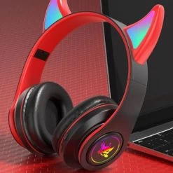 Brightake Kabelloses Headset 5.0 Faltbarer Bluetooth-Kopfhörer Teufel Ohr Bluetooth Kopfhörer Mit Mikrofon Stereo Musik RGB Blinkende -Audio Rabatte 30437162 03